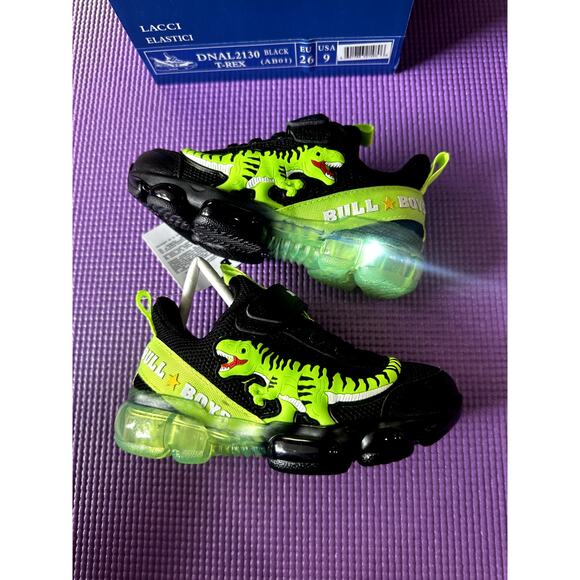 Bull Boys T-Rex Boy Sneakers Dinosaurs Size 9 US Black Green Light-Up Velcro NEW - Picture 4 of 12